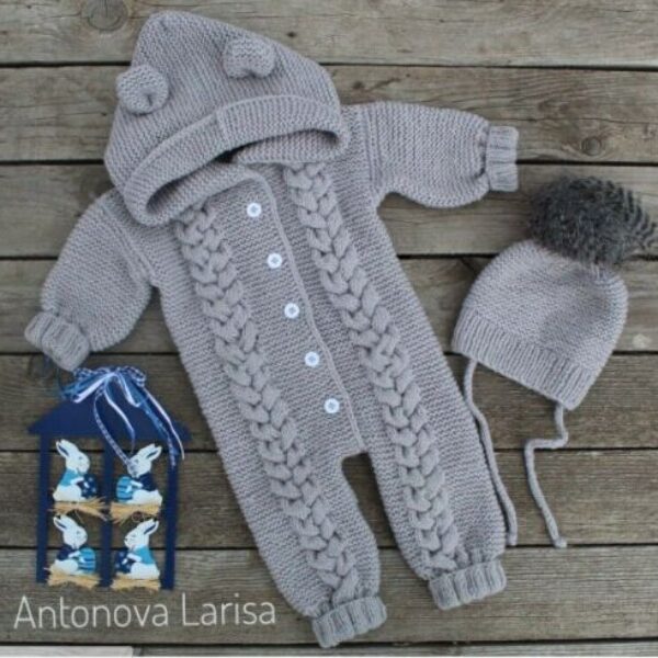 Reborn doll clothes - Knitted grey 2 pieces set baby outfit