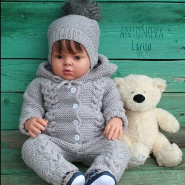 Reborn doll clothes - Merino Wool knitted grey baby outfit